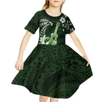 Hawaii Ukulele Kid Short Sleeve Dress Polynesian Pattern Mix Hibiscus Green Version LT05 - Polynesian Pride