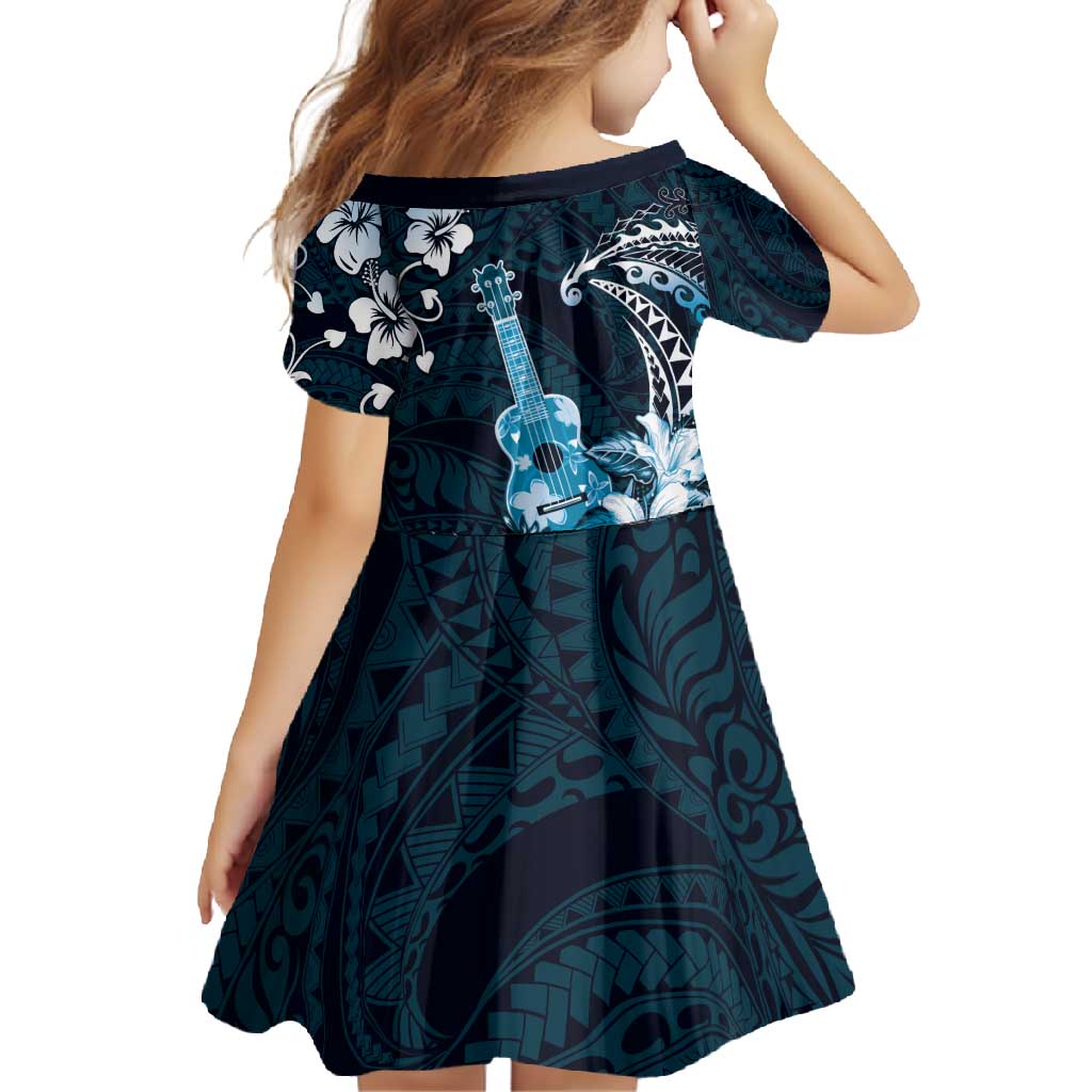 Hawaii Ukulele Family Matching Long Sleeve Bodycon Dress and Hawaiian Shirt Polynesian Pattern Mix Hibiscus Blue Version LT05 - Polynesian Pride