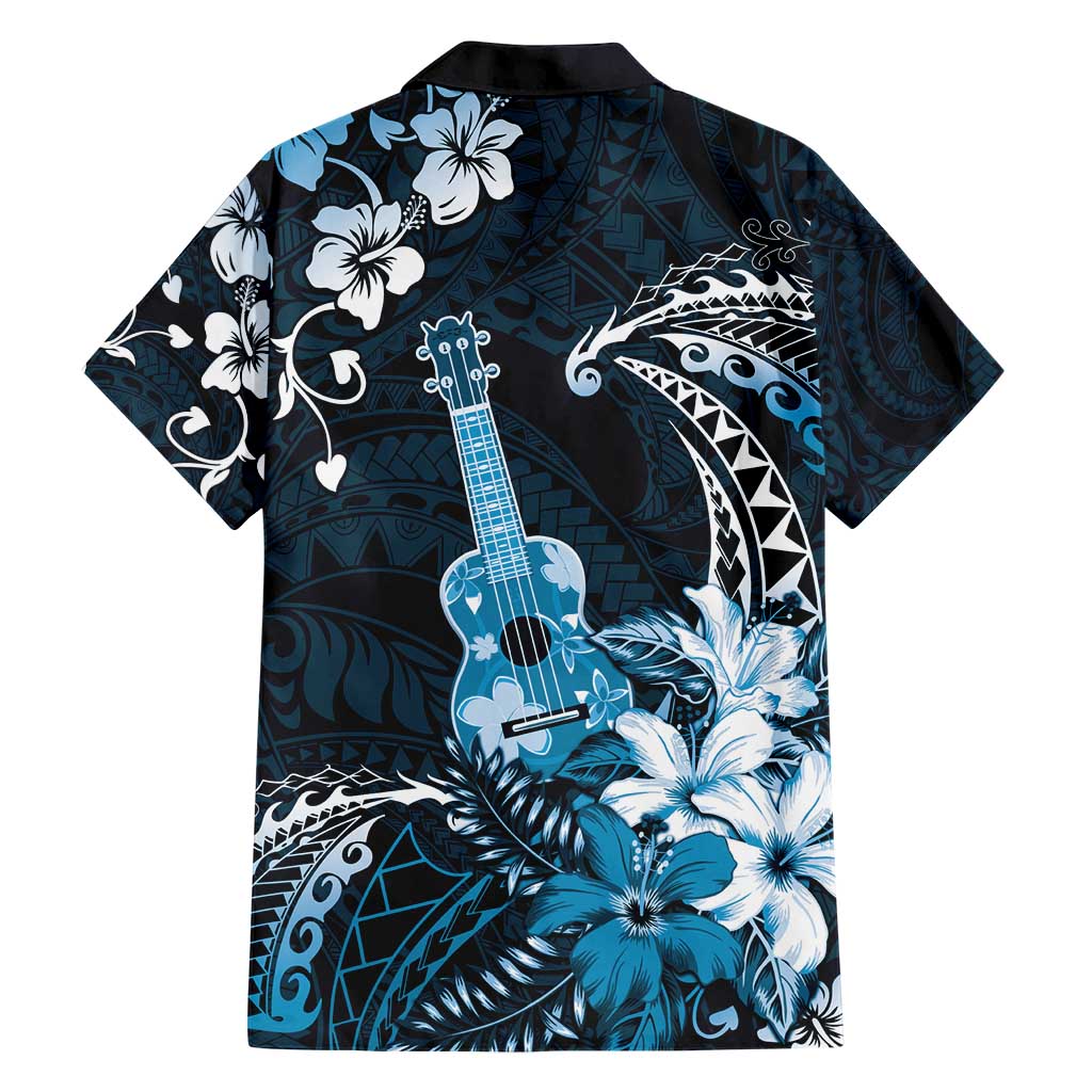 Hawaii Ukulele Family Matching Short Sleeve Bodycon Dress and Hawaiian Shirt Polynesian Pattern Mix Hibiscus Blue Version LT05 - Polynesian Pride