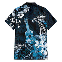 Hawaii Ukulele Family Matching Short Sleeve Bodycon Dress and Hawaiian Shirt Polynesian Pattern Mix Hibiscus Blue Version LT05 - Polynesian Pride