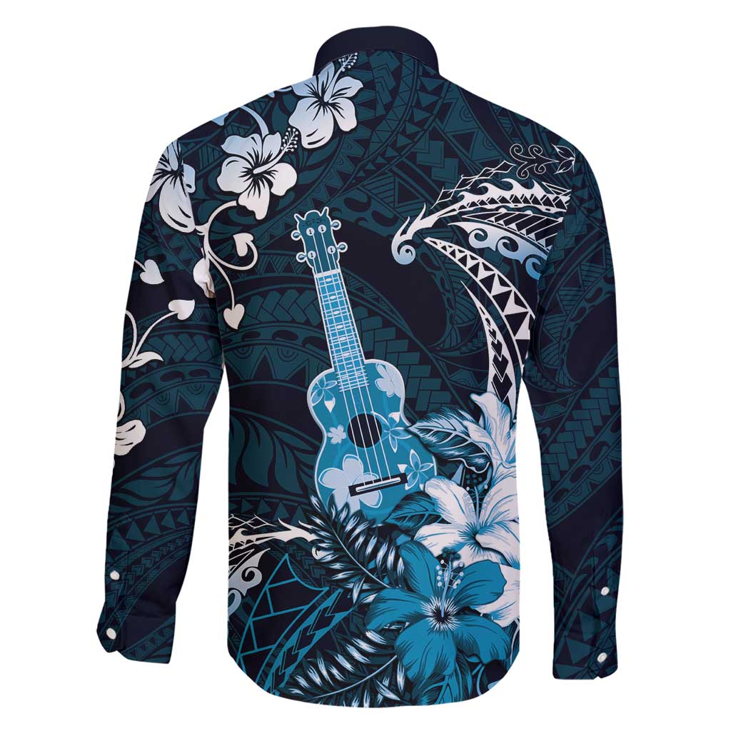 Hawaii Ukulele Family Matching Short Sleeve Bodycon Dress and Hawaiian Shirt Polynesian Pattern Mix Hibiscus Blue Version LT05 - Polynesian Pride