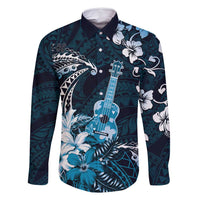 Hawaii Ukulele Family Matching Tank Maxi Dress and Hawaiian Shirt Polynesian Pattern Mix Hibiscus Blue Version LT05