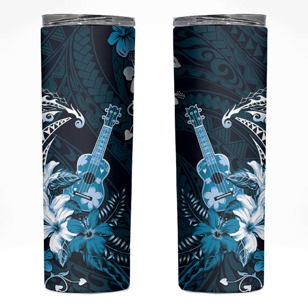 Hawaii Ukulele Skinny Tumbler Polynesian Pattern Mix Hibiscus Blue Version LT05 Blue - Polynesian Pride