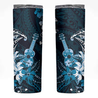 Hawaii Ukulele Skinny Tumbler Polynesian Pattern Mix Hibiscus Blue Version LT05 Blue - Polynesian Pride