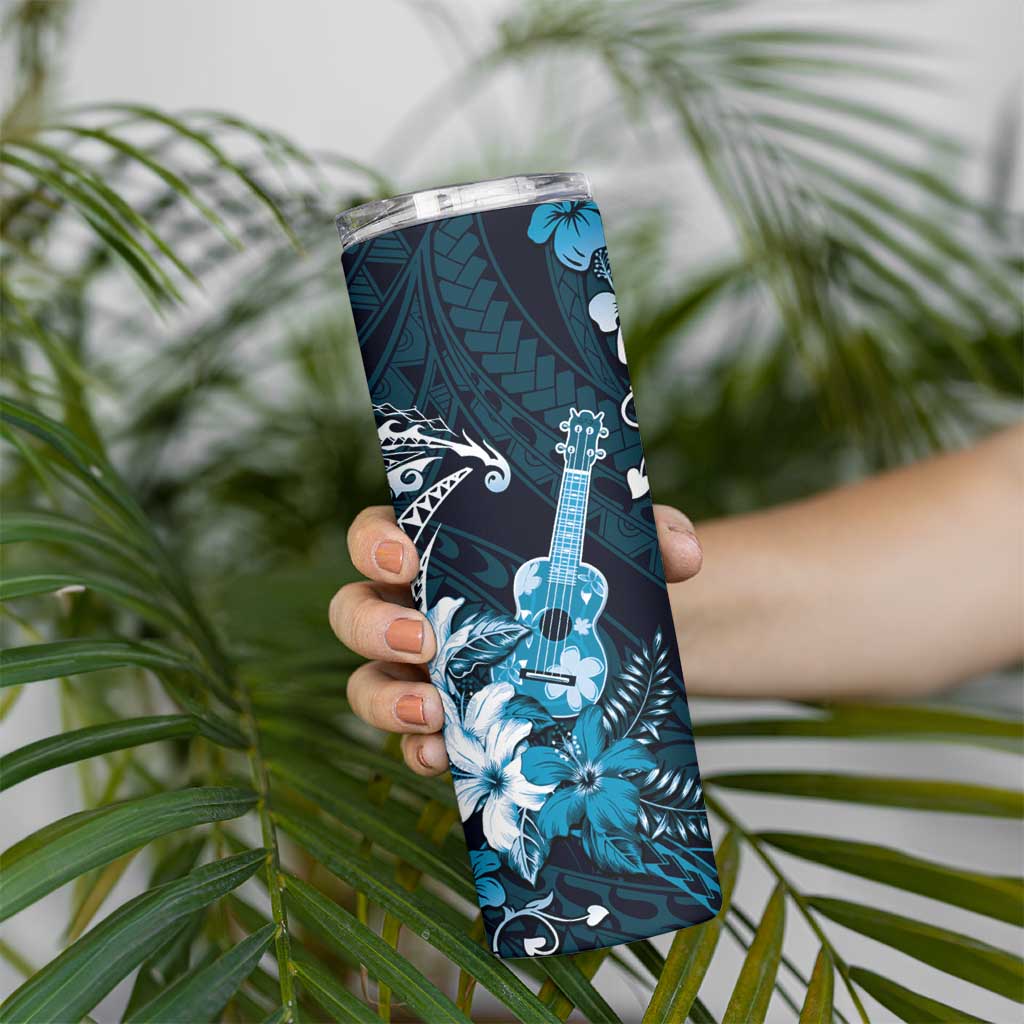 Hawaii Ukulele Skinny Tumbler Polynesian Pattern Mix Hibiscus Blue Version LT05 - Polynesian Pride
