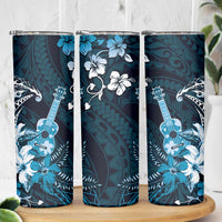 Hawaii Ukulele Skinny Tumbler Polynesian Pattern Mix Hibiscus Blue Version LT05 - Polynesian Pride