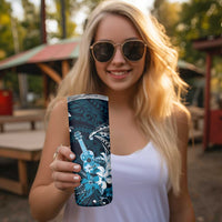 Hawaii Ukulele Skinny Tumbler Polynesian Pattern Mix Hibiscus Blue Version LT05 - Polynesian Pride