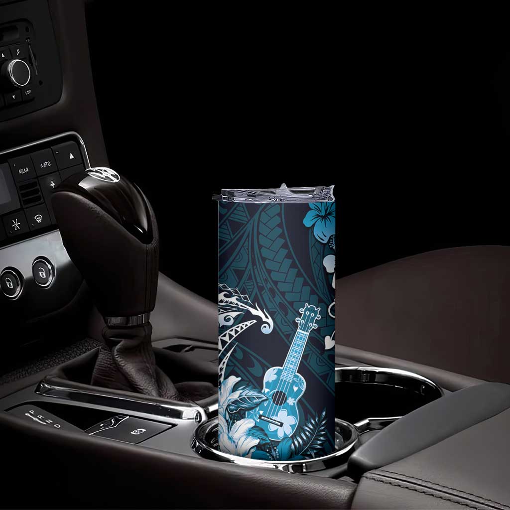 Hawaii Ukulele Skinny Tumbler Polynesian Pattern Mix Hibiscus Blue Version LT05 - Polynesian Pride