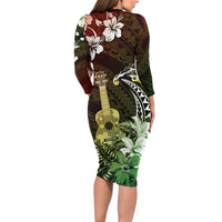 Hawaii Ukulele Family Matching Long Sleeve Bodycon Dress and Hawaiian Shirt Polynesian Pattern Mix Hibiscus Reggae Version LT05 - Polynesian Pride