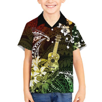 Hawaii Ukulele Family Matching Long Sleeve Bodycon Dress and Hawaiian Shirt Polynesian Pattern Mix Hibiscus Reggae Version LT05 Son's Shirt Reggae - Polynesian Pride