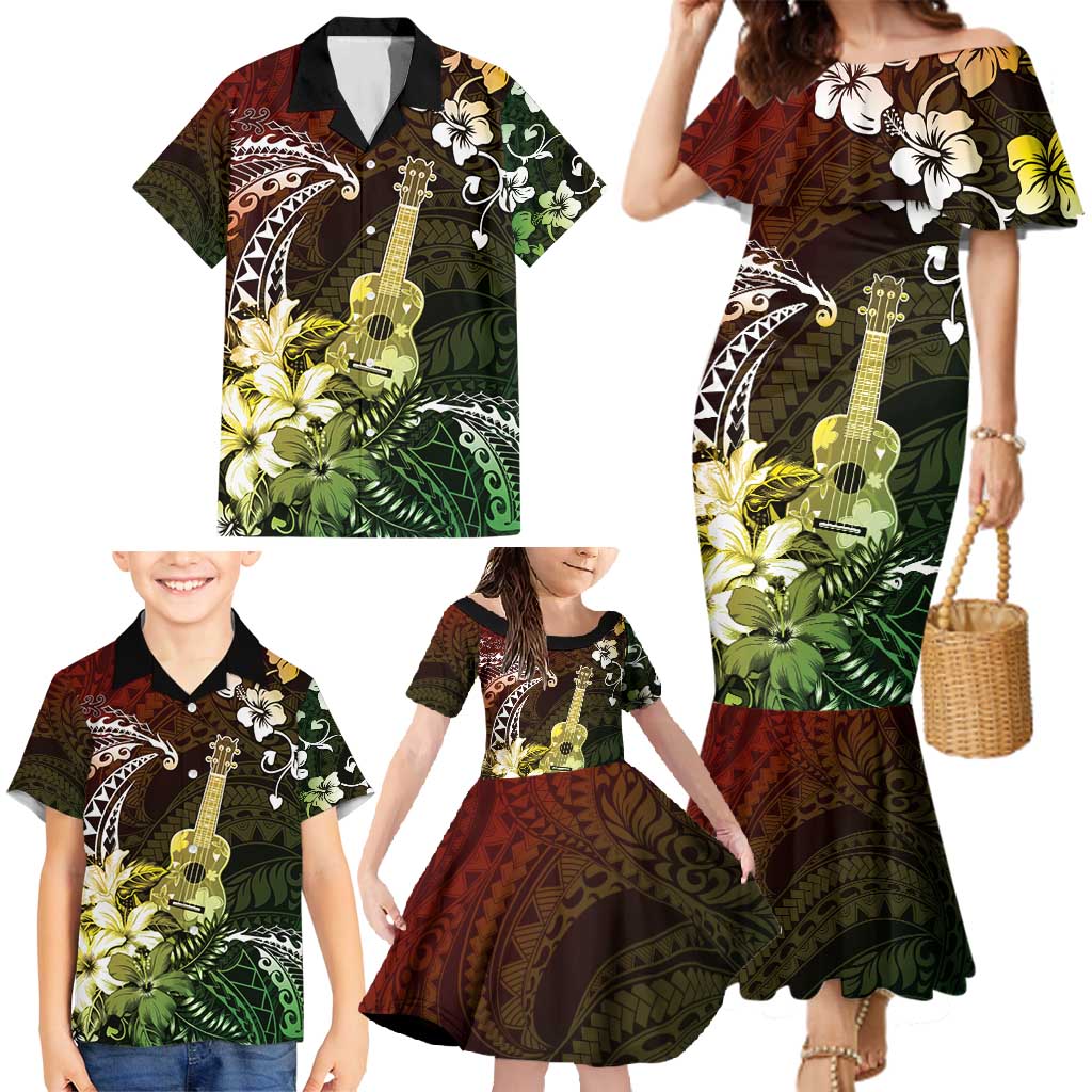 Hawaii Ukulele Family Matching Mermaid Dress and Hawaiian Shirt Polynesian Pattern Mix Hibiscus Reggae Version LT05 - Polynesian Pride
