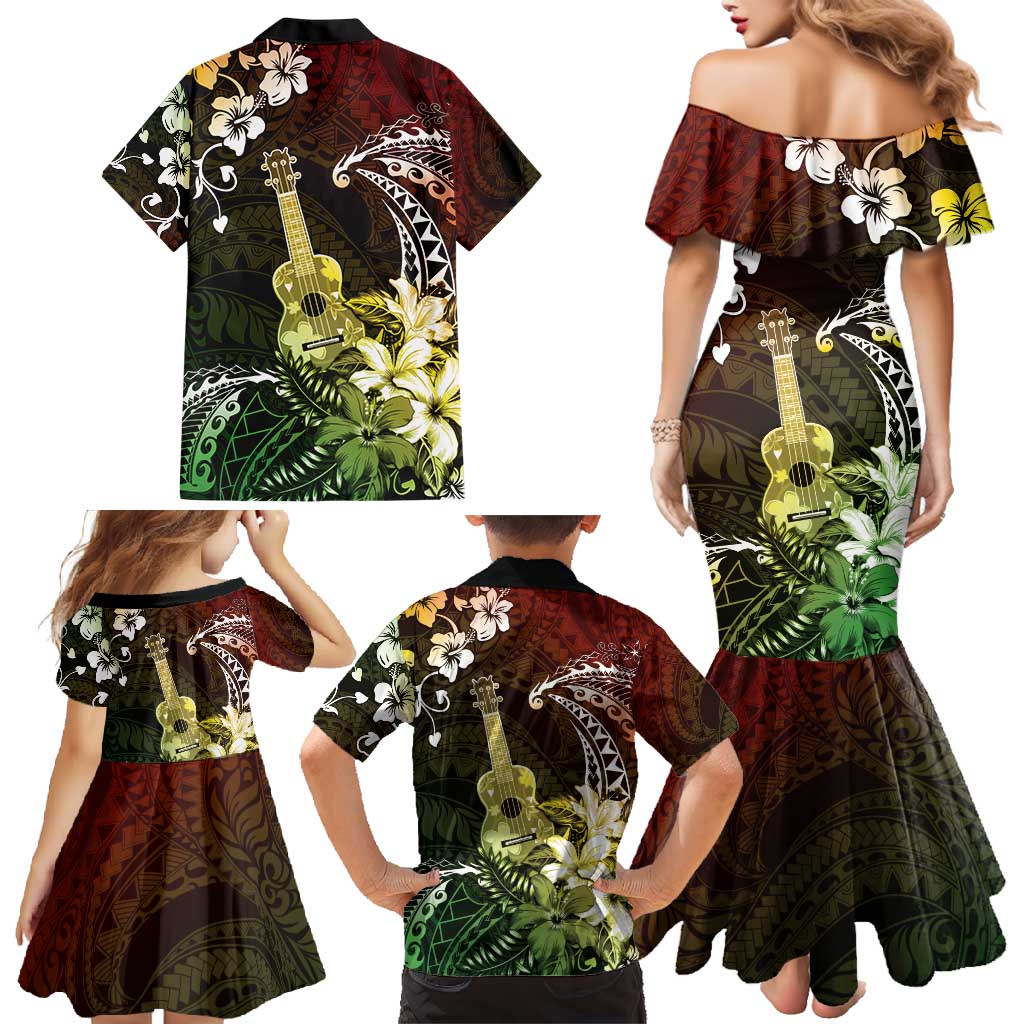 Hawaii Ukulele Family Matching Mermaid Dress and Hawaiian Shirt Polynesian Pattern Mix Hibiscus Reggae Version LT05 - Polynesian Pride