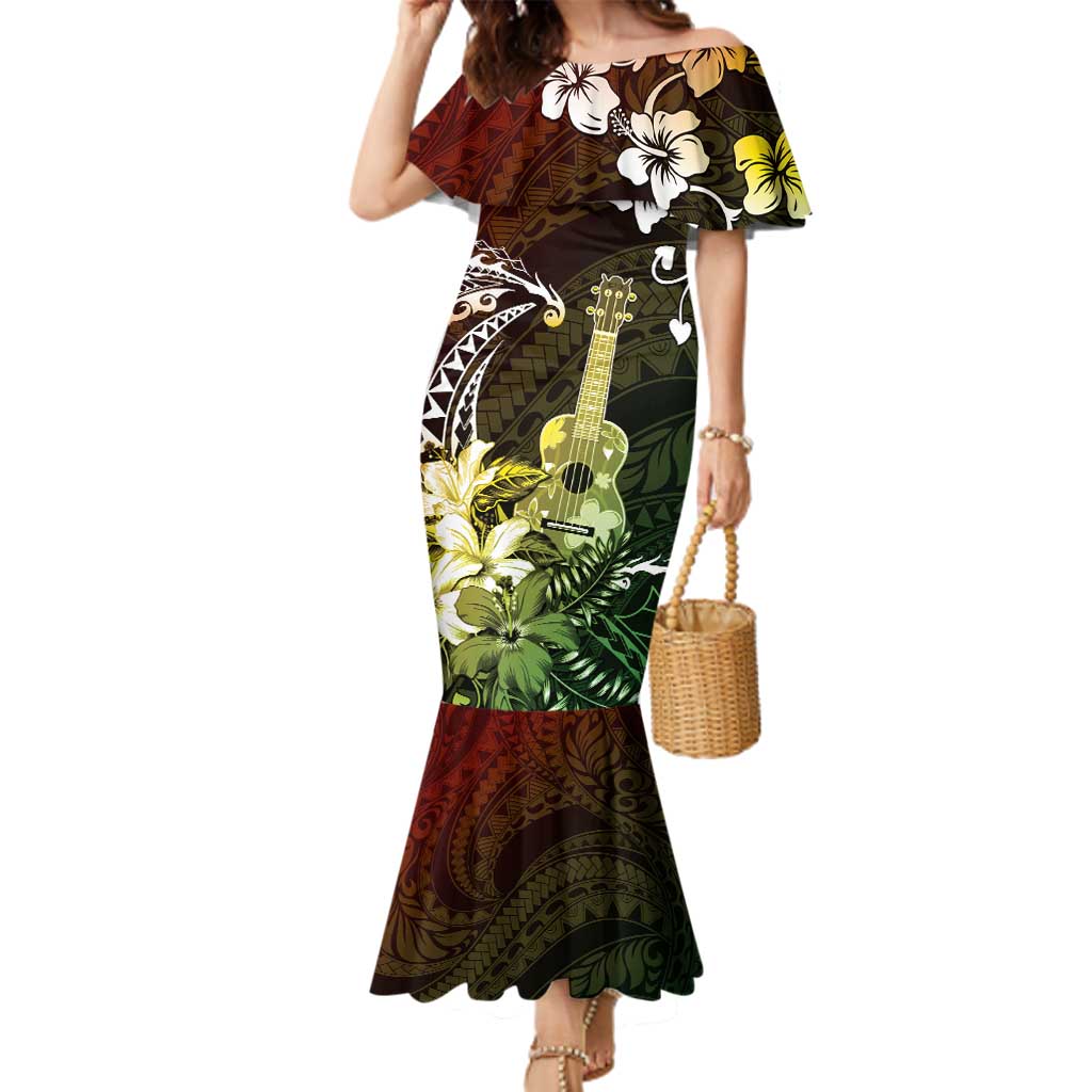 Hawaii Ukulele Family Matching Mermaid Dress and Hawaiian Shirt Polynesian Pattern Mix Hibiscus Reggae Version LT05 Mom's Dress Reggae - Polynesian Pride