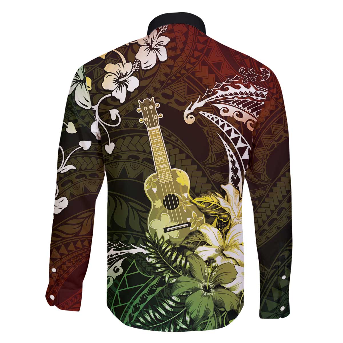 Hawaii Ukulele Family Matching Off The Shoulder Long Sleeve Dress and Hawaiian Shirt Polynesian Pattern Mix Hibiscus Reggae Version LT05 - Polynesian Pride