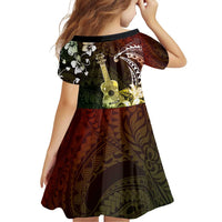 Hawaii Ukulele Family Matching Off Shoulder Short Dress and Hawaiian Shirt Polynesian Pattern Mix Hibiscus Reggae Version LT05