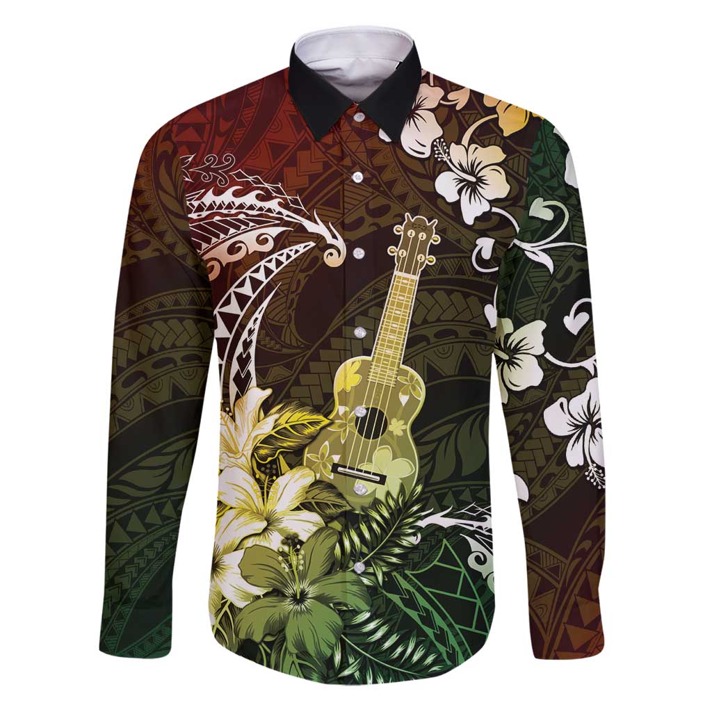 Hawaii Ukulele Family Matching Puletasi and Hawaiian Shirt Polynesian Pattern Mix Hibiscus Reggae Version LT05