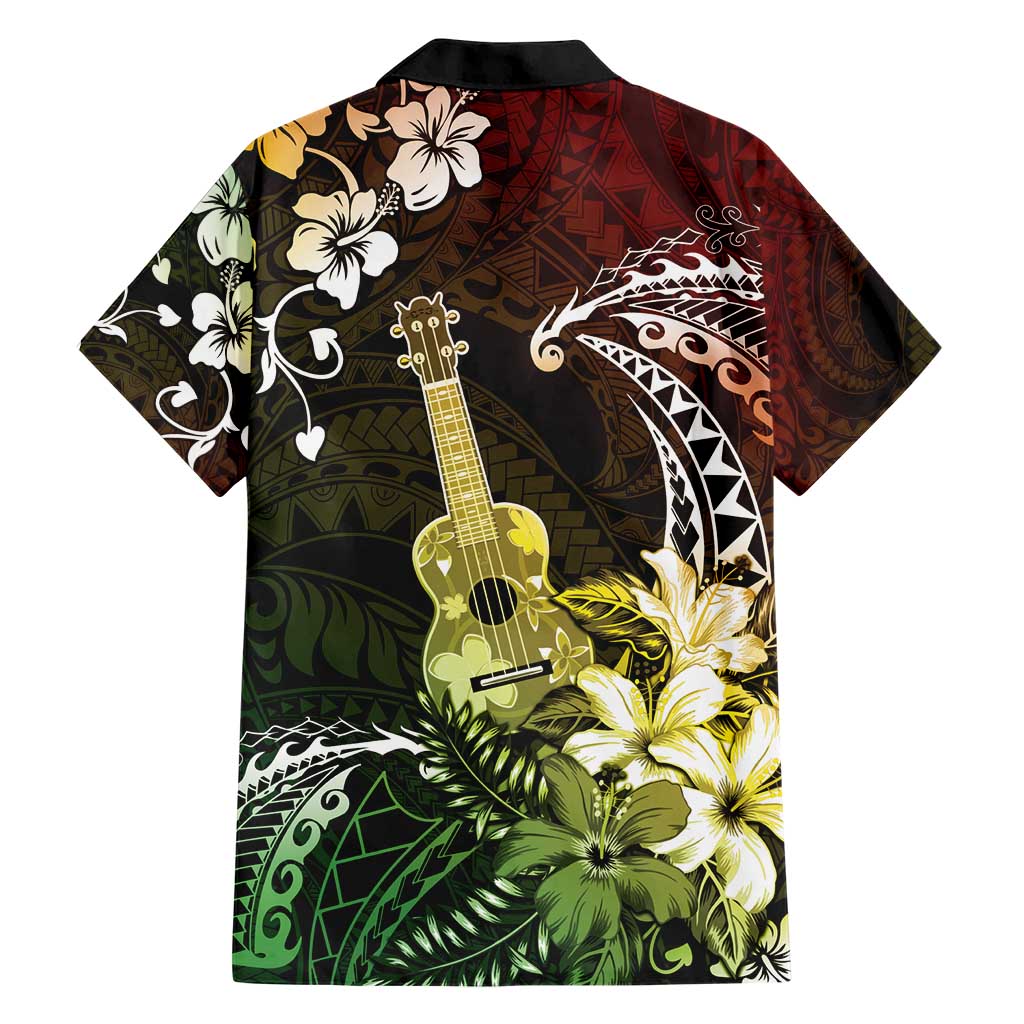 Hawaii Ukulele Family Matching Short Sleeve Bodycon Dress and Hawaiian Shirt Polynesian Pattern Mix Hibiscus Reggae Version LT05 - Polynesian Pride