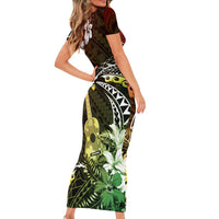 Hawaii Ukulele Family Matching Short Sleeve Bodycon Dress and Hawaiian Shirt Polynesian Pattern Mix Hibiscus Reggae Version LT05 - Polynesian Pride