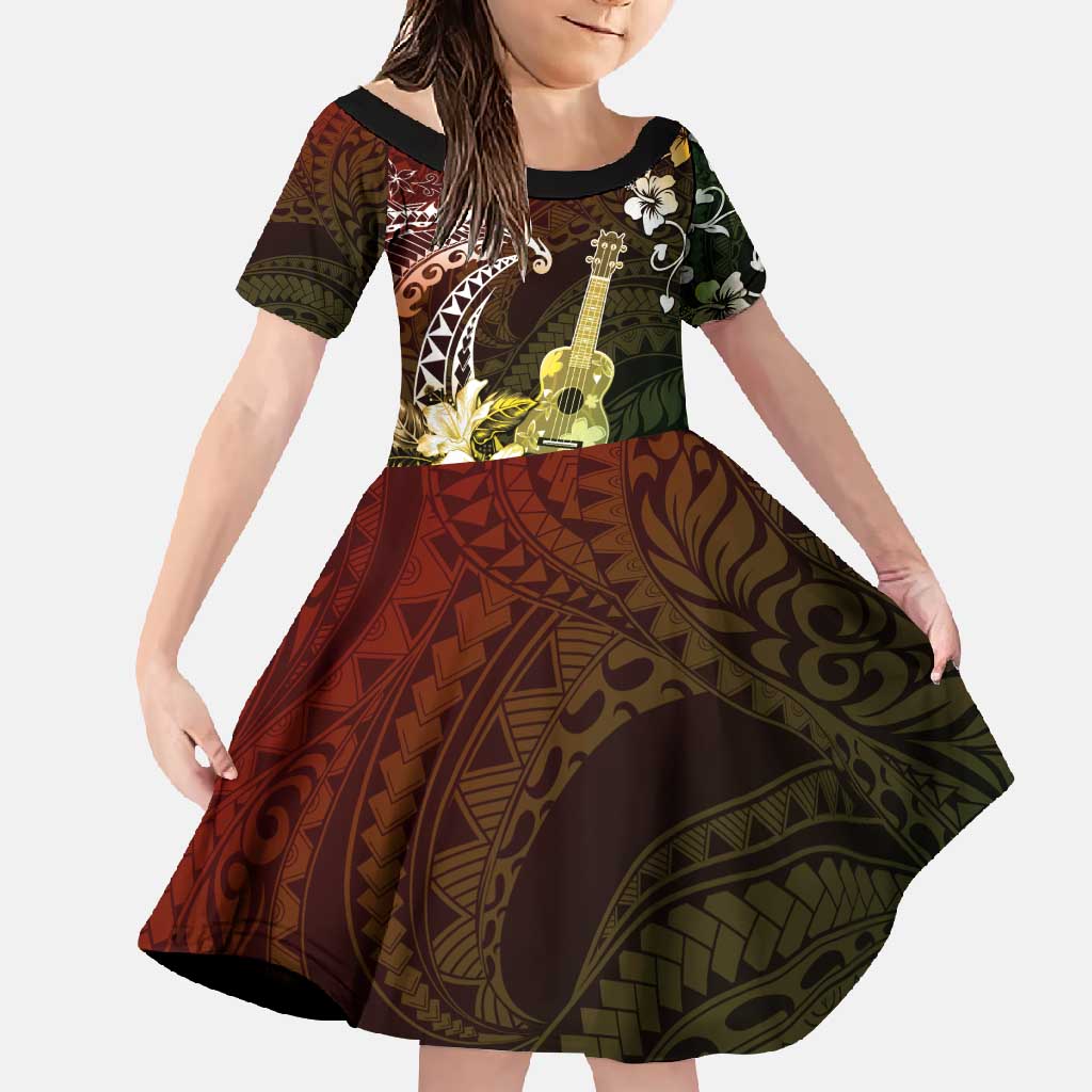 Hawaii Ukulele Family Matching Tank Maxi Dress and Hawaiian Shirt Polynesian Pattern Mix Hibiscus Reggae Version LT05