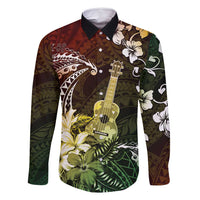 Hawaii Ukulele Family Matching Tank Maxi Dress and Hawaiian Shirt Polynesian Pattern Mix Hibiscus Reggae Version LT05