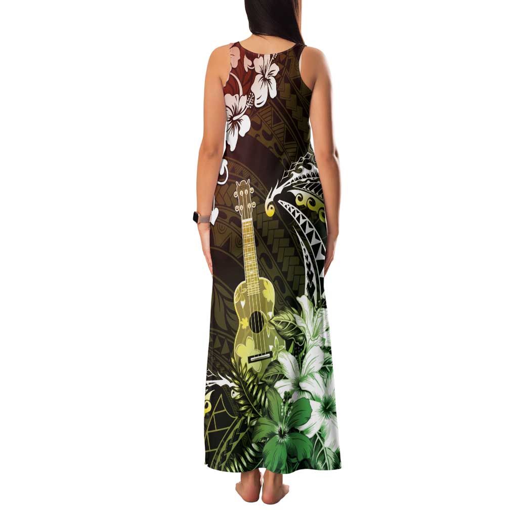 Hawaii Ukulele Family Matching Tank Maxi Dress and Hawaiian Shirt Polynesian Pattern Mix Hibiscus Reggae Version LT05