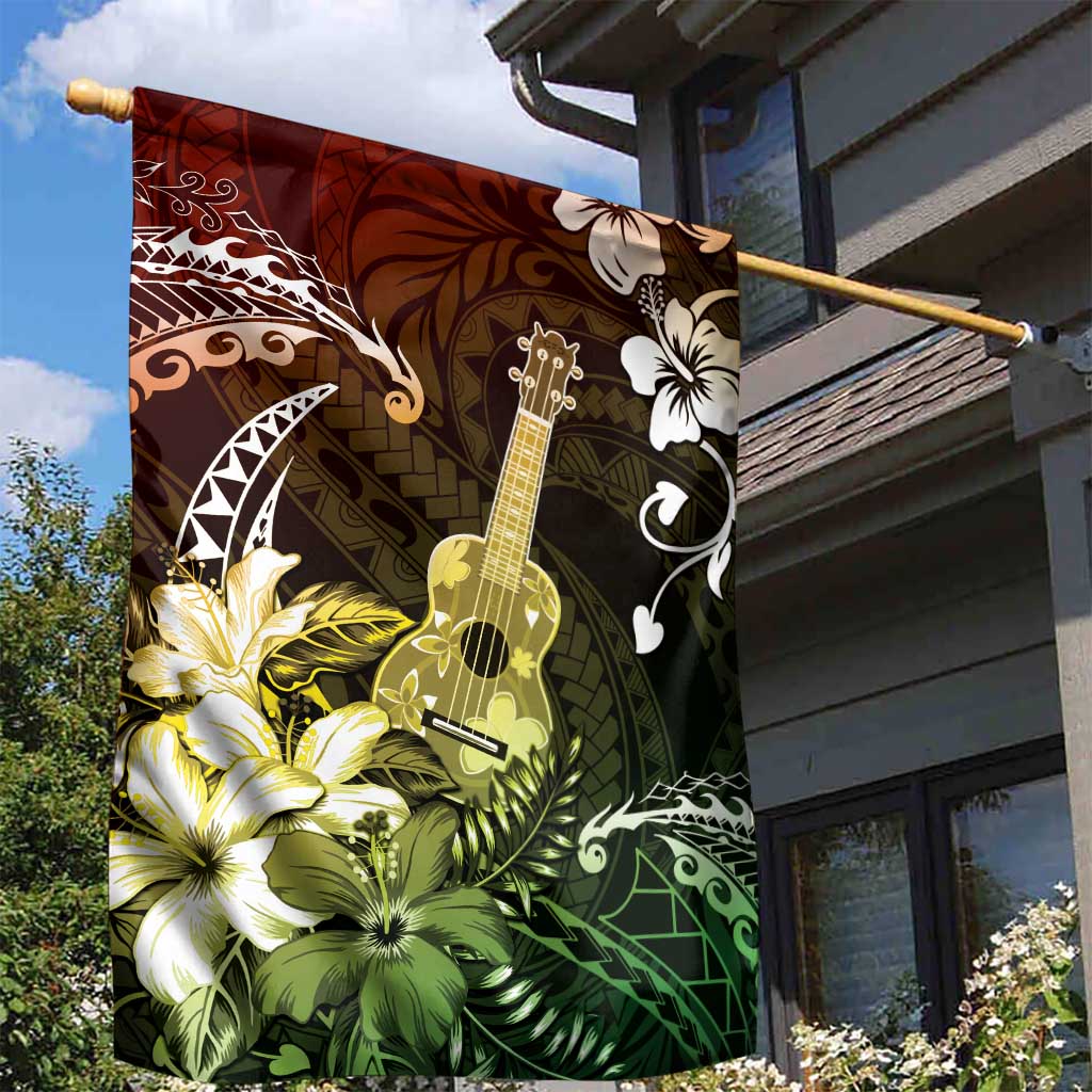 Hawaii Ukulele Garden Flag Polynesian Pattern Mix Hibiscus Reggae Version