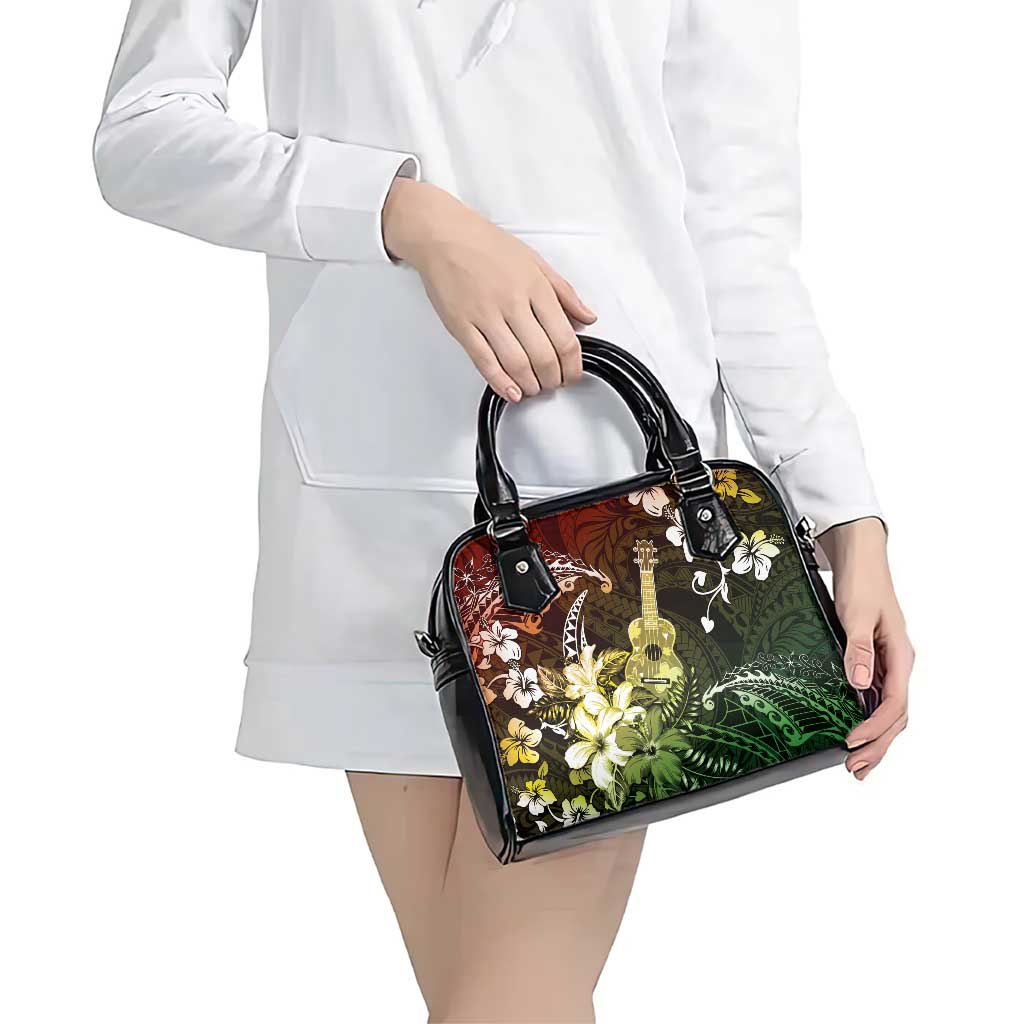 Hawaii Ukulele Shoulder Handbag Polynesian Pattern Mix Hibiscus Reggae Version