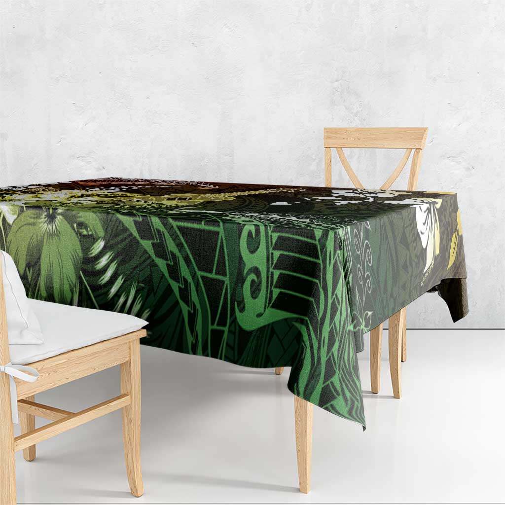 Hawaii Ukulele Tablecloth Polynesian Pattern Mix Hibiscus Reggae Version