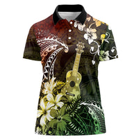 Hawaii Ukulele Women Polo Shirt Polynesian Pattern Mix Hibiscus Reggae Version LT05 Female Reggae - Polynesian Pride