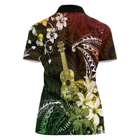 Hawaii Ukulele Women Polo Shirt Polynesian Pattern Mix Hibiscus Reggae Version LT05 - Polynesian Pride