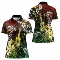 Hawaii Ukulele Women Polo Shirt Polynesian Pattern Mix Hibiscus Reggae Version LT05 - Polynesian Pride