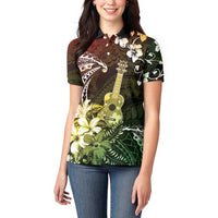 Hawaii Ukulele Women Polo Shirt Polynesian Pattern Mix Hibiscus Reggae Version LT05 - Polynesian Pride