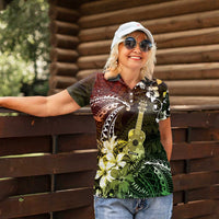 Hawaii Ukulele Women Polo Shirt Polynesian Pattern Mix Hibiscus Reggae Version LT05 - Polynesian Pride