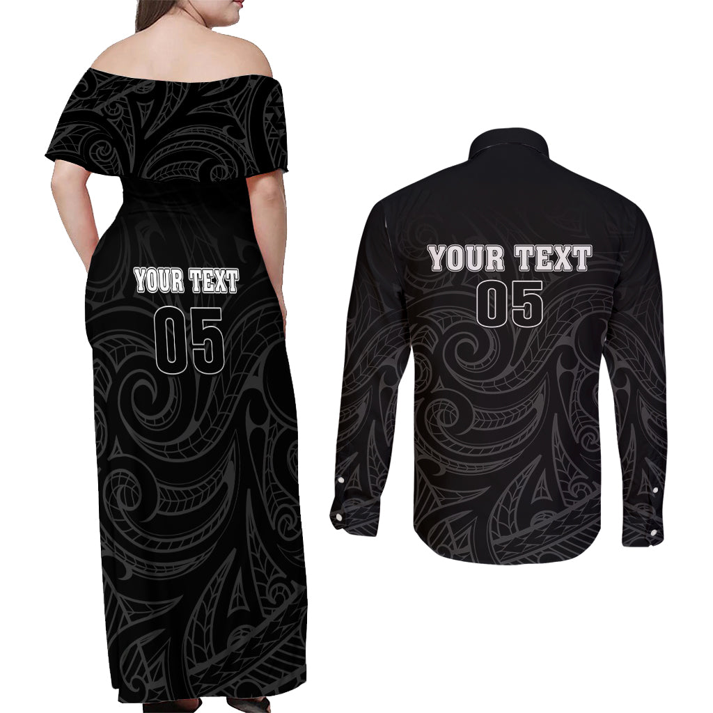 Custom New Zealand Marathon Couples Matching Off Shoulder Maxi Dress and Long Sleeve Button Shirt Maori Style LT05 - Polynesian Pride