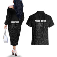 Custom New Zealand Marathon Couples Matching Off The Shoulder Long Sleeve Dress and Hawaiian Shirt Maori Style LT05 - Polynesian Pride