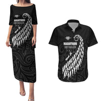 Custom New Zealand Marathon Couples Matching Puletasi and Hawaiian Shirt Maori Style LT05 Black - Polynesian Pride