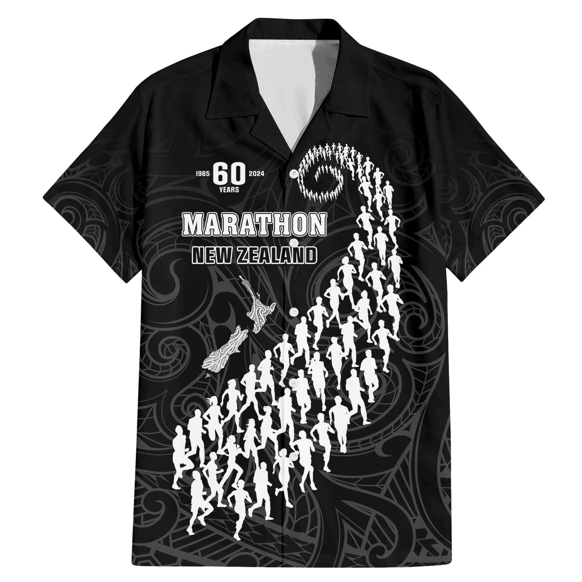 Custom New Zealand Marathon Family Matching Mermaid Dress and Hawaiian Shirt Maori Style LT05 Dad's Shirt - Short Sleeve Black - Polynesian Pride