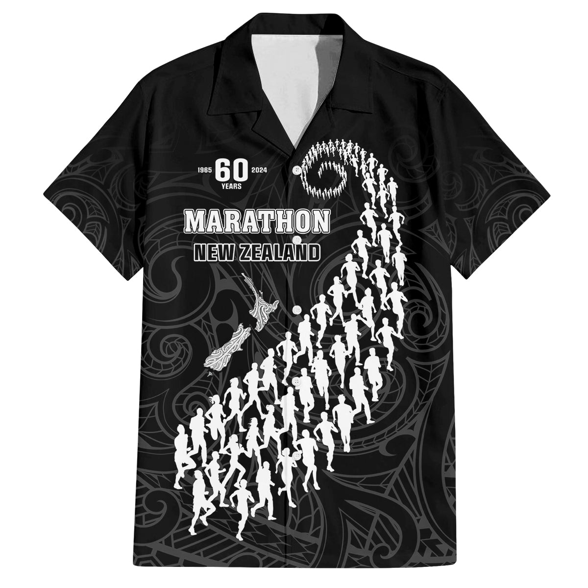 Custom New Zealand Marathon Family Matching Puletasi and Hawaiian Shirt Maori Style LT05 Dad's Shirt - Short Sleeve Black - Polynesian Pride