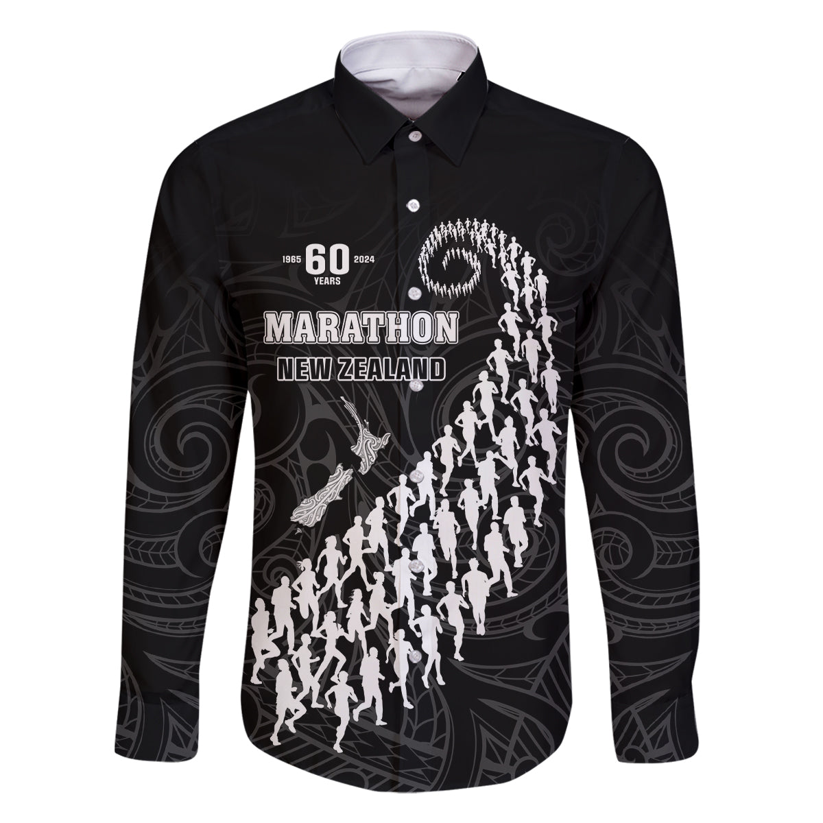 Custom New Zealand Marathon Family Matching Summer Maxi Dress and Hawaiian Shirt Maori Style LT05 Dad's Shirt - Long Sleeve Black - Polynesian Pride