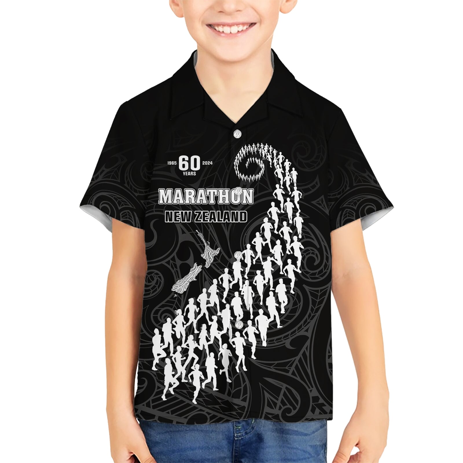 Custom New Zealand Marathon Kid Hawaiian Shirt Maori Style LT05 Kid Black - Polynesian Pride