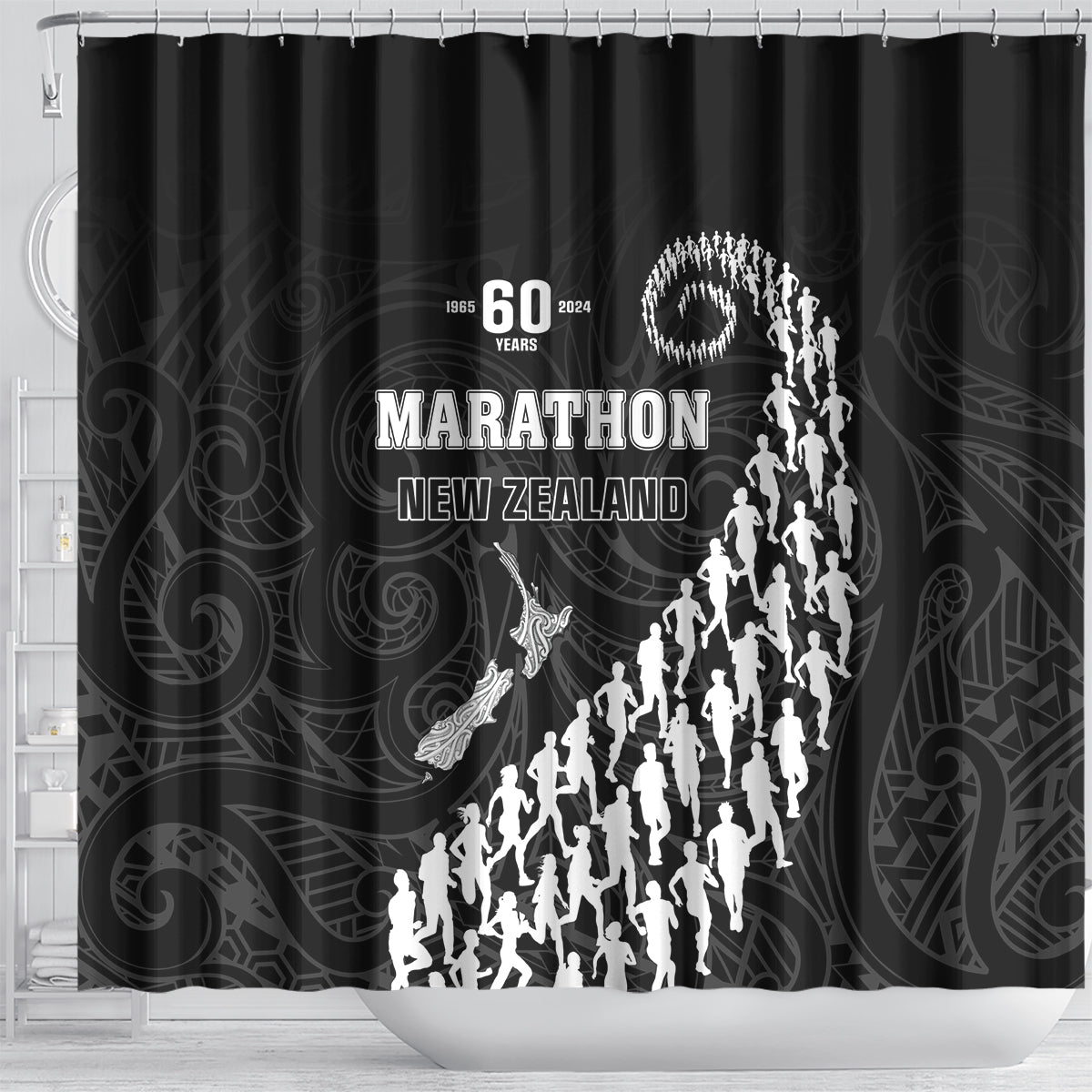 New Zealand Marathon Shower Curtain Maori Style LT05 - Polynesian Pride