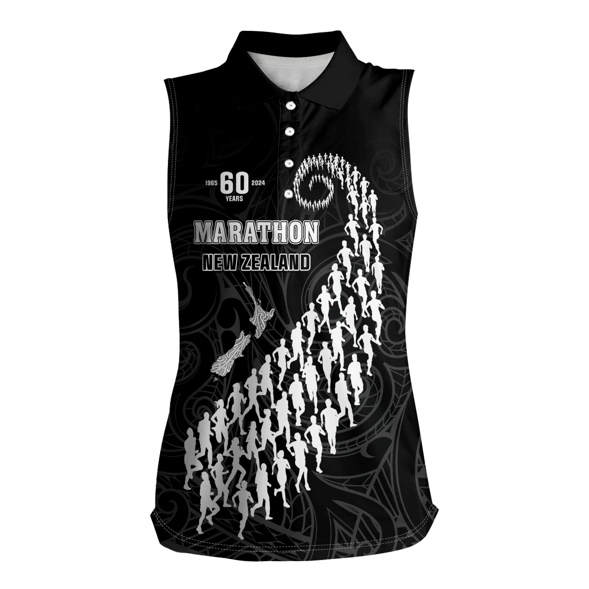 Custom New Zealand Marathon Women Sleeveless Polo Shirt Maori Style LT05 Female Black - Polynesian Pride
