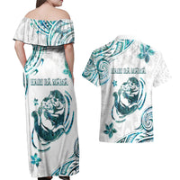 New Zealand Aotearoa Hari Ra Mama Couples Matching Off Shoulder Maxi Dress and Hawaiian Shirt A Mother's Love Is Like No Otter LT05 - Polynesian Pride