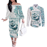 New Zealand Aotearoa Hari Ra Mama Couples Matching Off The Shoulder Long Sleeve Dress and Long Sleeve Button Shirt A Mother's Love Is Like No Otter LT05 White - Polynesian Pride