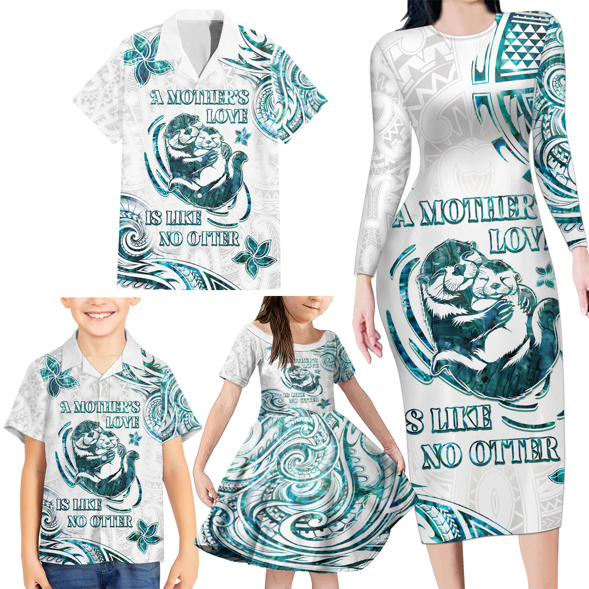 New Zealand Aotearoa Hari Ra Mama Family Matching Long Sleeve Bodycon Dress and Hawaiian Shirt A Mother's Love Is Like No Otter LT05 - Polynesian Pride