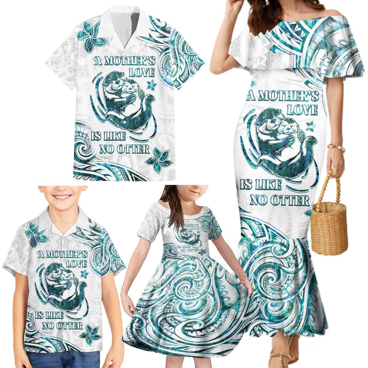 New Zealand Aotearoa Hari Ra Mama Family Matching Mermaid Dress and Hawaiian Shirt A Mother's Love Is Like No Otter LT05 - Polynesian Pride