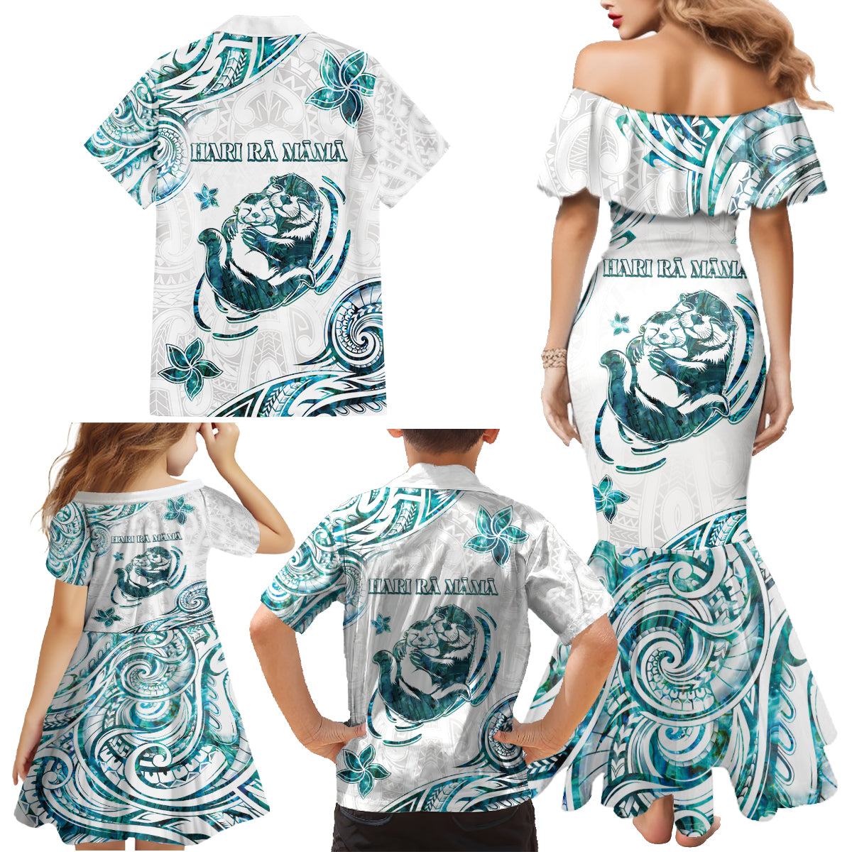 New Zealand Aotearoa Hari Ra Mama Family Matching Mermaid Dress and Hawaiian Shirt A Mother's Love Is Like No Otter LT05 - Polynesian Pride
