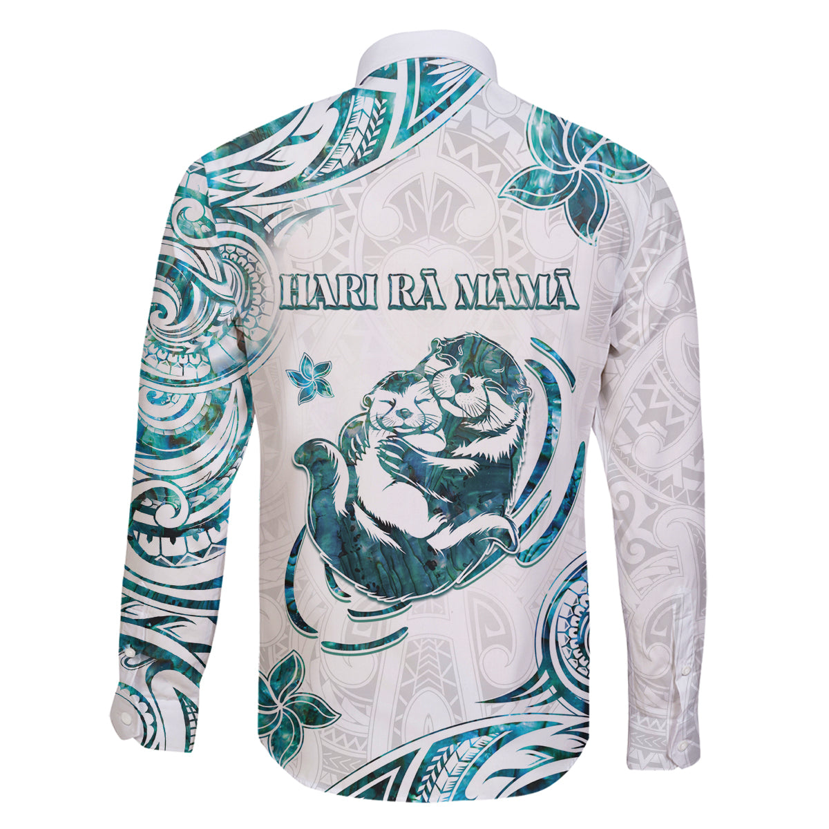 New Zealand Aotearoa Hari Ra Mama Family Matching Off The Shoulder Long Sleeve Dress and Hawaiian Shirt A Mother's Love Is Like No Otter LT05 - Polynesian Pride