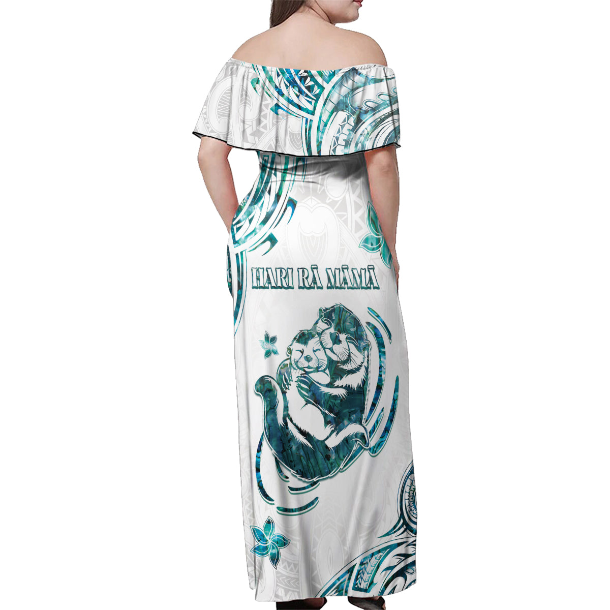 New Zealand Aotearoa Hari Ra Mama Family Matching Off Shoulder Maxi Dress and Hawaiian Shirt A Mother's Love Is Like No Otter LT05 - Polynesian Pride