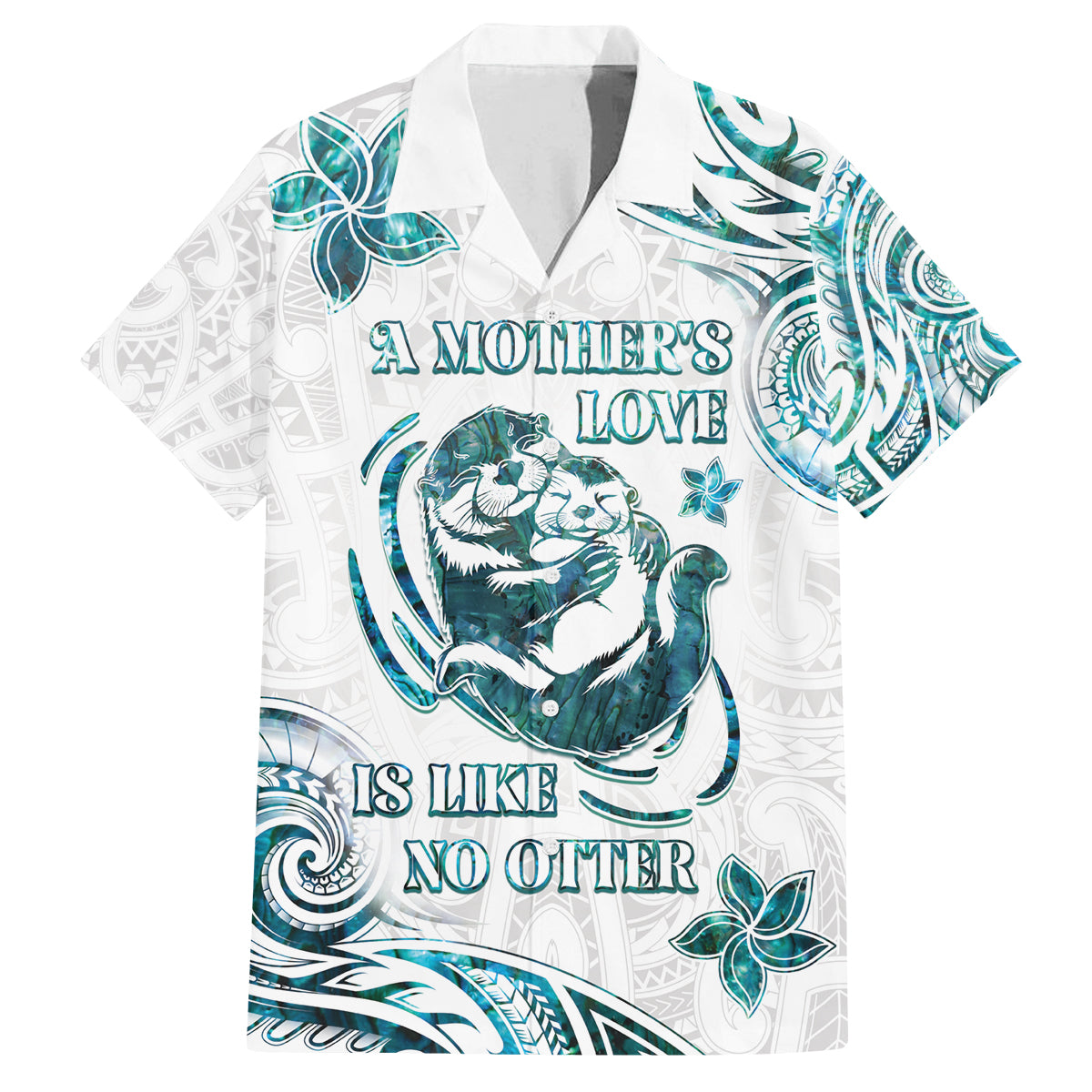 New Zealand Aotearoa Hari Ra Mama Family Matching Off Shoulder Short Dress and Hawaiian Shirt A Mother's Love Is Like No Otter LT05 Dad's Shirt - Short Sleeve White - Polynesian Pride